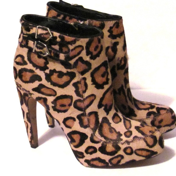 Sam Edelman Calf Fur Leopard Print Ankle Booties - Picture 3 of 8